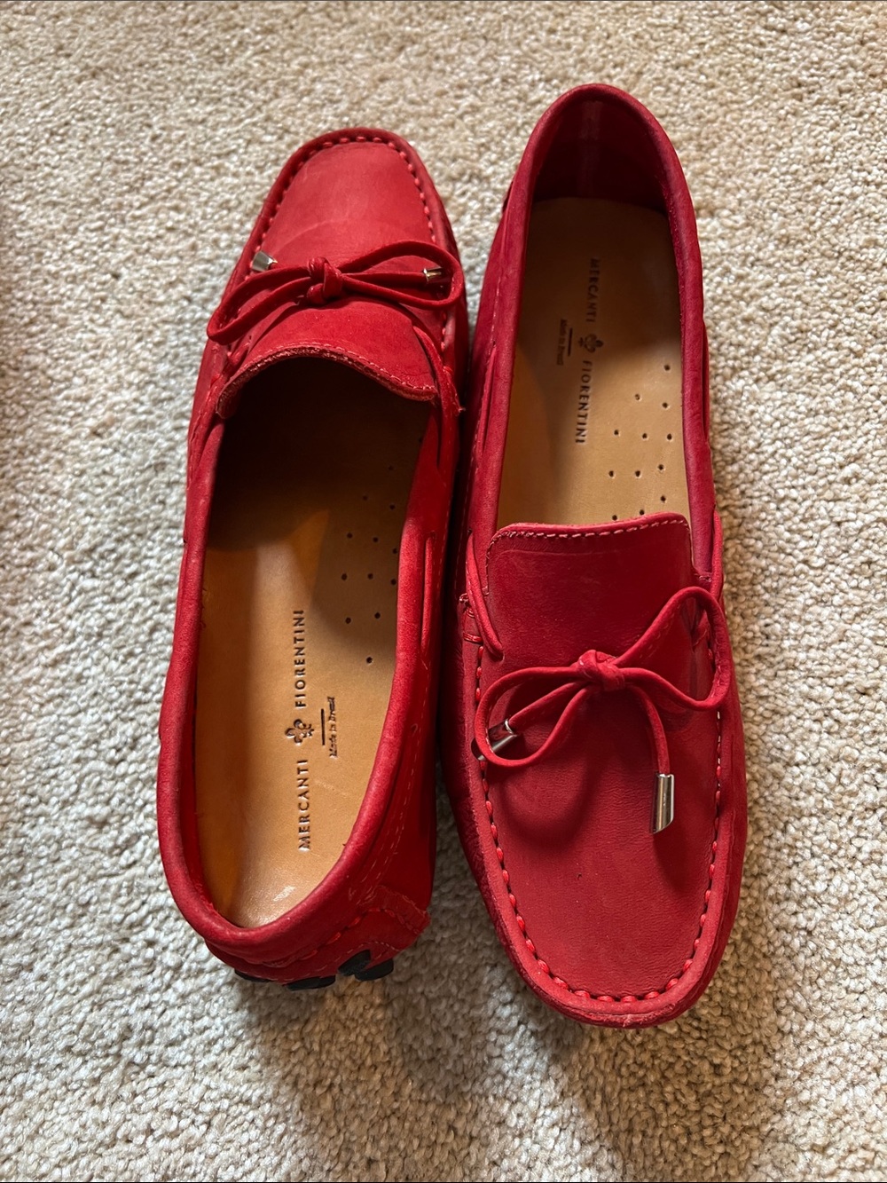 Mercanti Fiorentini Red Suede Bow Tie Driving Moccasins 7. Like new.